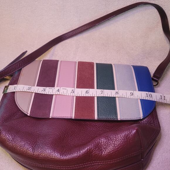 Fossil Small Crossbody Bag Maya Shoulder Purse Purple Multi Stripe Leather - Picture 6 of 12